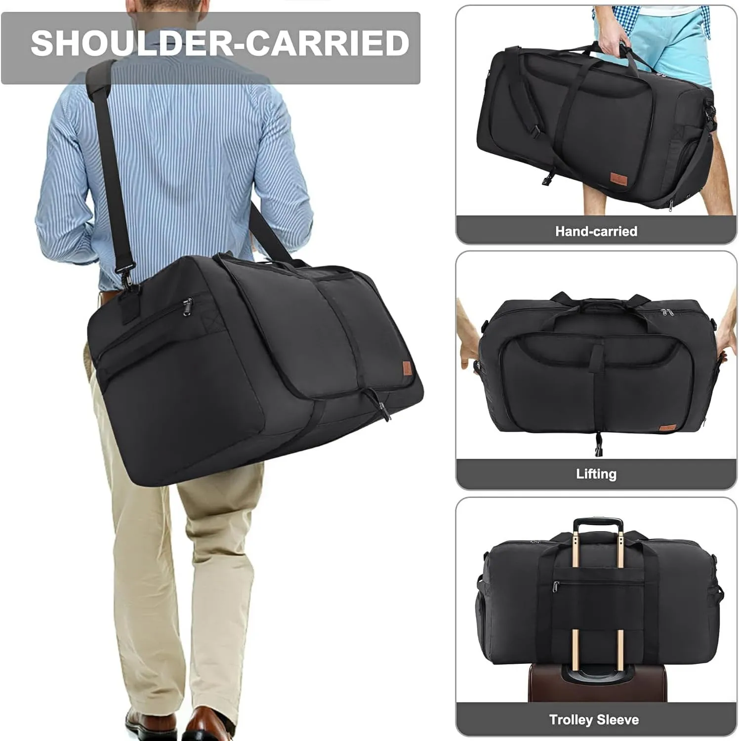 150L Duffle Bag for Men Travel, Extra Large Trave Duffle Bag with Shoe Compartment for Men Women, Foldable Duffle Bag for Traveling, Gym Bag, Water Resistant & Tear-Resistant, Black