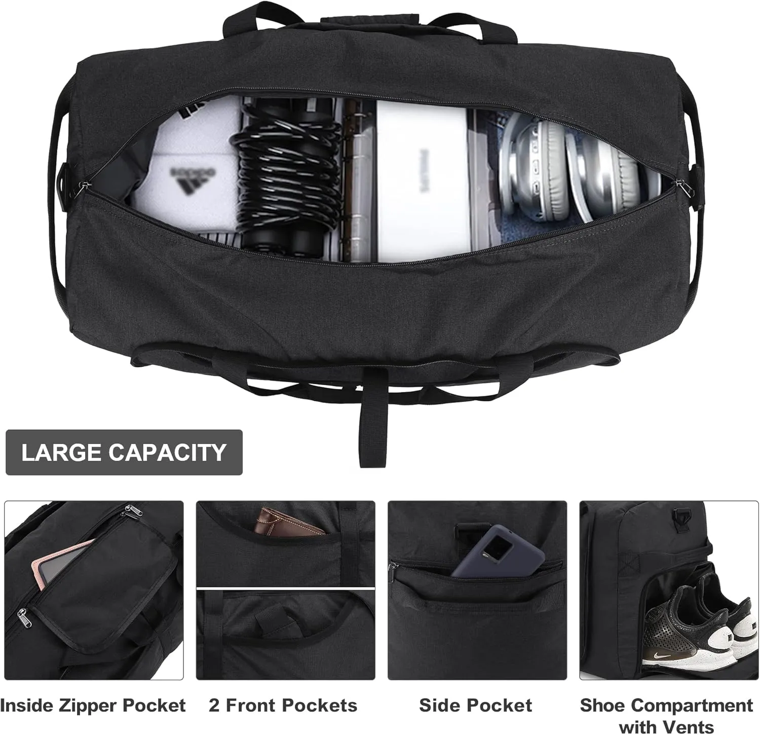 150L Duffle Bag for Men Travel, Extra Large Trave Duffle Bag with Shoe Compartment for Men Women, Foldable Duffle Bag for Traveling, Gym Bag, Water Resistant & Tear-Resistant, Black