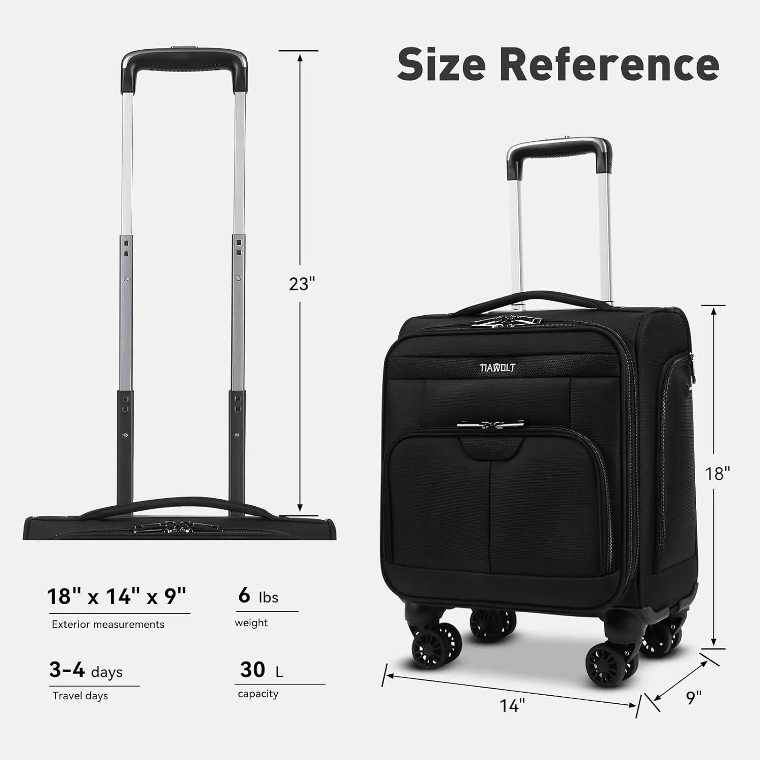 16 Inch Underseat Carry on Luggage With Wheels Soft side Lightweight Business Travel Small Suitcases Bag with TSA lock for Airlines,Men Women, Pilots Crew,Black