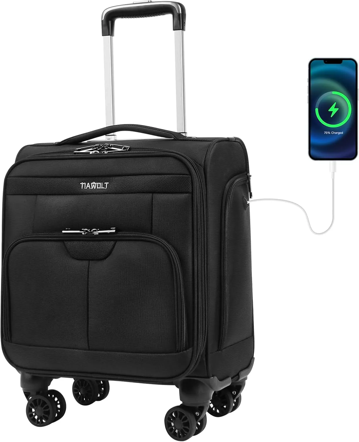 16 Inch Underseat Carry on Luggage With Wheels Soft side Lightweight Business Travel Small Suitcases Bag with TSA lock for Airlines,Men Women, Pilots Crew,Black