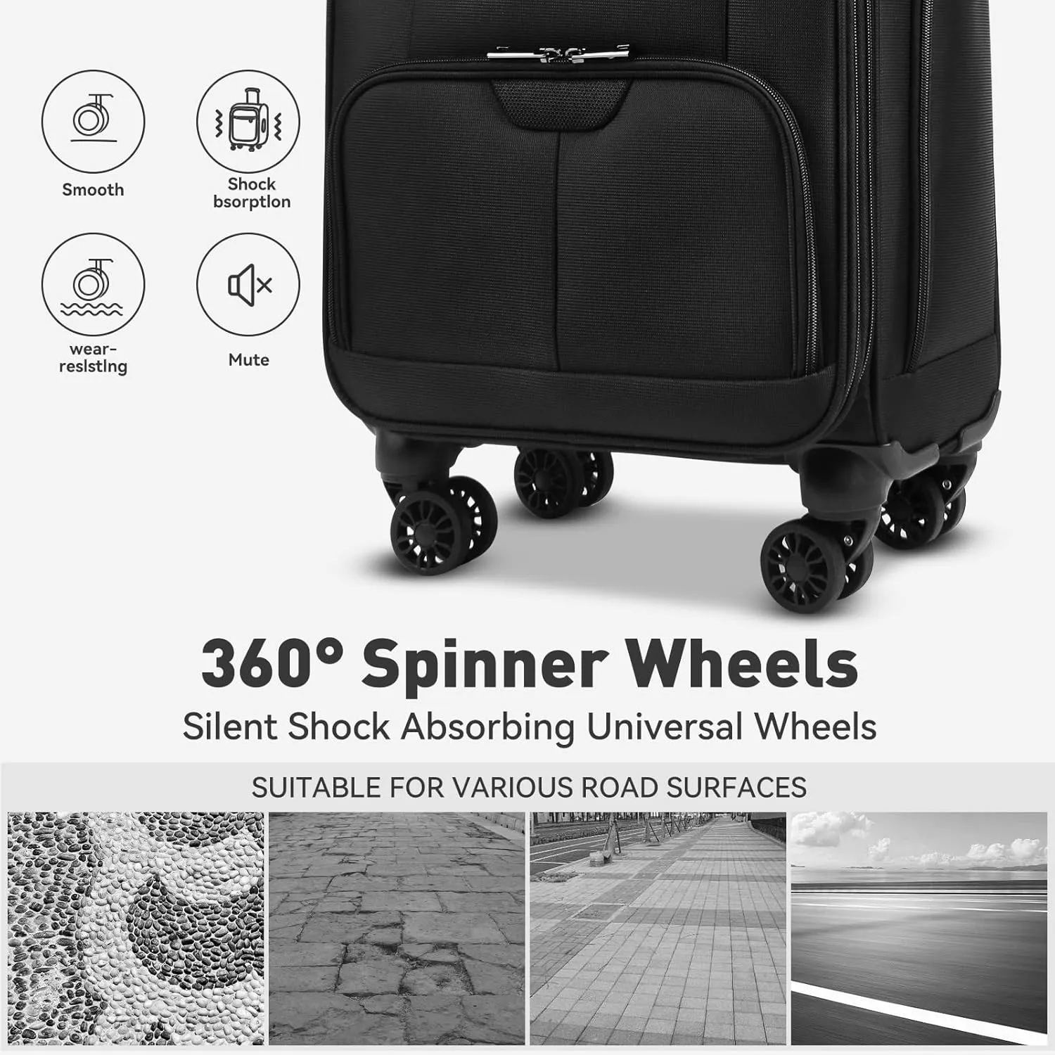 16 Inch Underseat Carry on Luggage With Wheels Soft side Lightweight Business Travel Small Suitcases Bag with TSA lock for Airlines,Men Women, Pilots Crew,Black