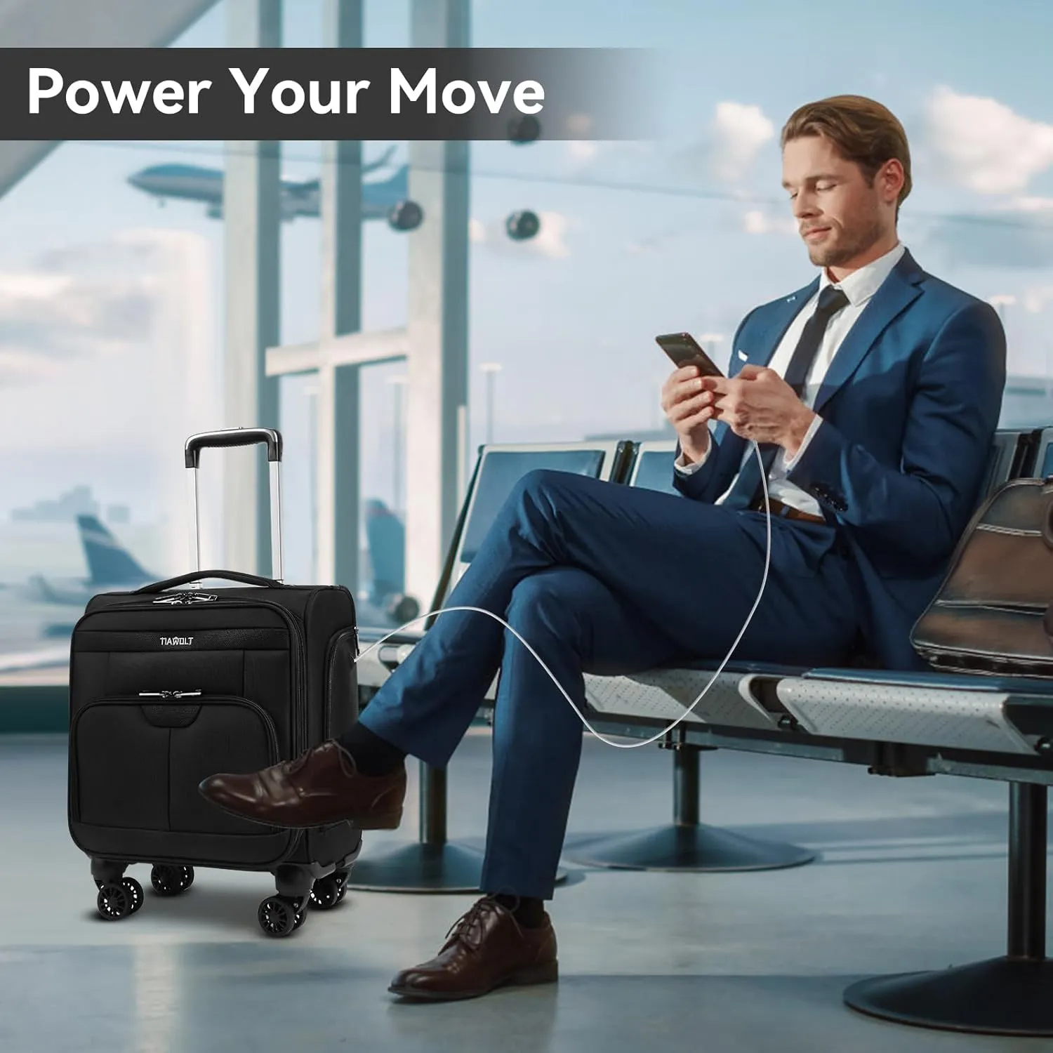 16 Inch Underseat Carry on Luggage With Wheels Soft side Lightweight Business Travel Small Suitcases Bag with TSA lock for Airlines,Men Women, Pilots Crew,Black