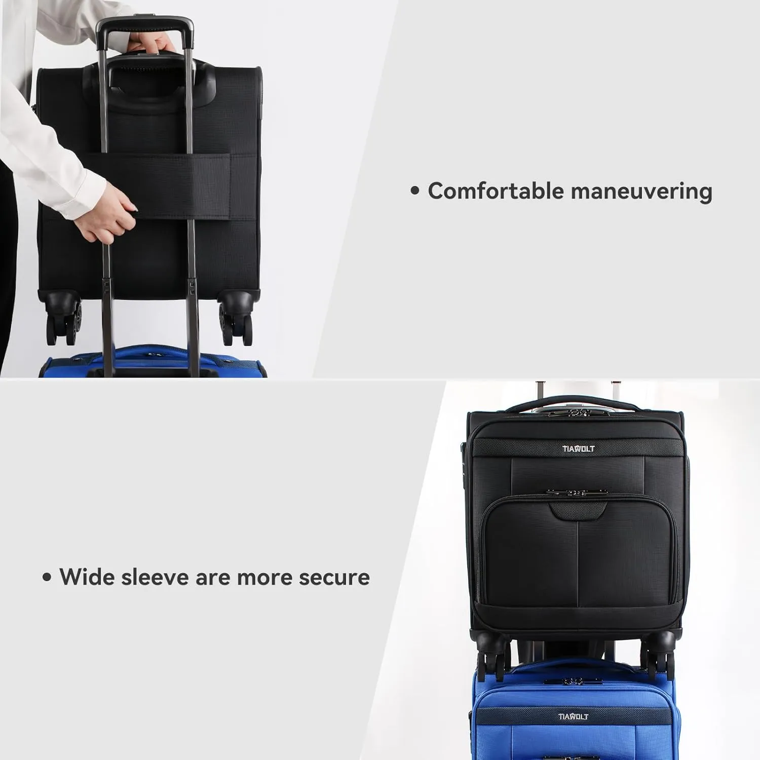 16 Inch Underseat Carry on Luggage With Wheels Soft side Lightweight Business Travel Small Suitcases Bag with TSA lock for Airlines,Men Women, Pilots Crew,Black