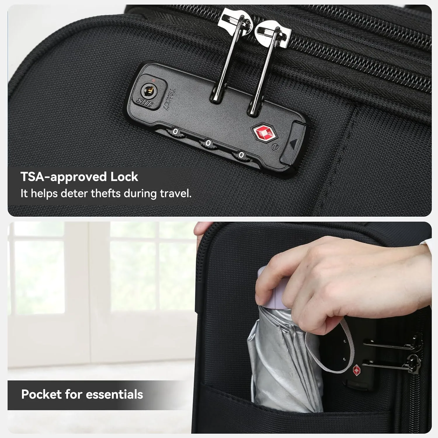 16 Inch Underseat Carry on Luggage With Wheels Soft side Lightweight Business Travel Small Suitcases Bag with TSA lock for Airlines,Men Women, Pilots Crew,Black