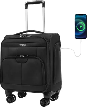 16 Inch Underseat Carry on Luggage With Wheels Soft side Lightweight Business Travel Small Suitcases Bag with TSA lock for Airlines,Men Women, Pilots Crew,Black