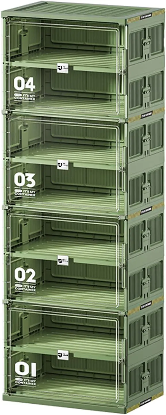 16 Pairs Portable Shoe Organizer Box of 3-Step Fast Installation,Green Foldable Shoe Storage Cabinent with Magnetic Clear Door for Entryway, Enclosed Shoe Rack for Sneaker, Heels etc.. (1Row, 8Tier)