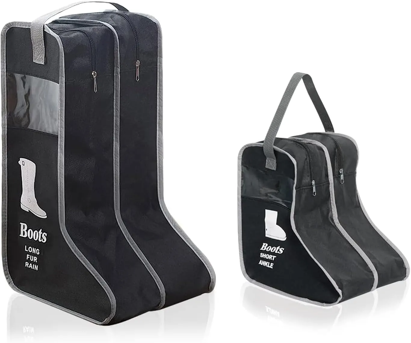 2 Pack Portable Boots Storage Bag, Tall/Short Boot Carry Bag Boots Organizer, Shoe Bags for Storage and Travel Dust Proof Travel Shoe Bags for Packing (Black)