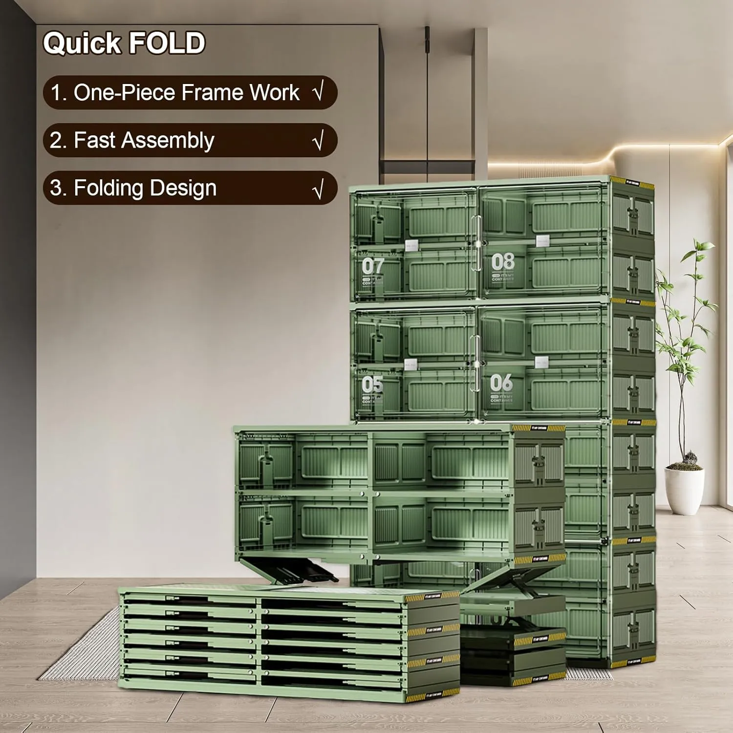 20 Pairs Portable Shoe Organizer Box of 3-Step Fast Installation,Green Foldable Shoe Storage Cabinent with Magnetic Clear Door for Entryway, Enclosed Shoe Rack for Sneaker, Heels etc.. (1Row, 10Tier)