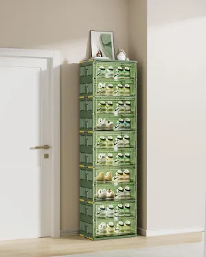 20 Pairs Portable Shoe Organizer Box of 3-Step Fast Installation,Green Foldable Shoe Storage Cabinent with Magnetic Clear Door for Entryway, Enclosed Shoe Rack for Sneaker, Heels etc.. (1Row, 10Tier)