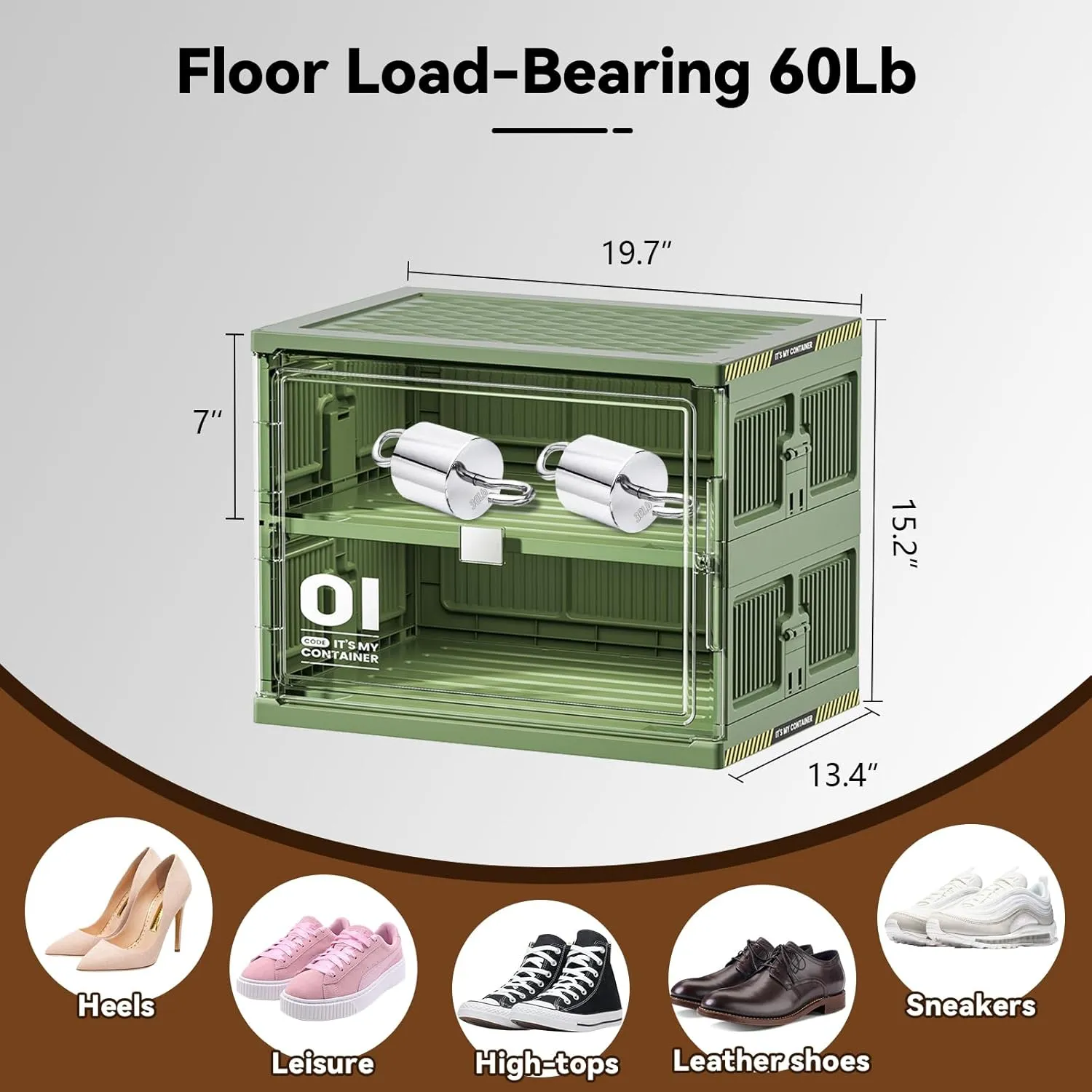 20 Pairs Portable Shoe Organizer Box of 3-Step Fast Installation,Green Foldable Shoe Storage Cabinent with Magnetic Clear Door for Entryway, Enclosed Shoe Rack for Sneaker, Heels etc.. (1Row, 10Tier)