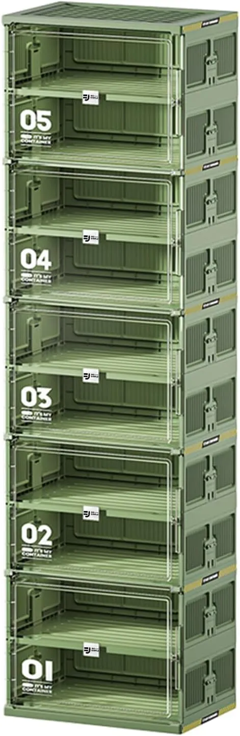 20 Pairs Portable Shoe Organizer Box of 3-Step Fast Installation,Green Foldable Shoe Storage Cabinent with Magnetic Clear Door for Entryway, Enclosed Shoe Rack for Sneaker, Heels etc.. (1Row, 10Tier)