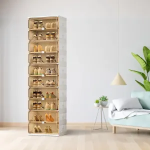 20 Pairs Shoes Storage Cabinet of 3-Step Fast Installation,Plastic Shoe Box with Clear Magnetic Door for Display, Shoe Organizer for Sneaker, Sandals, Heels (1 Row, 10 Tier)