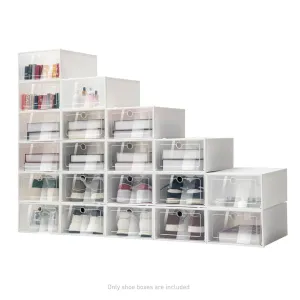 20PCS Plastic Shoe Box Storage Organizer Foldable Clear Shoe Container Sneaker Shoe Display Case Organizer Flat Shoes