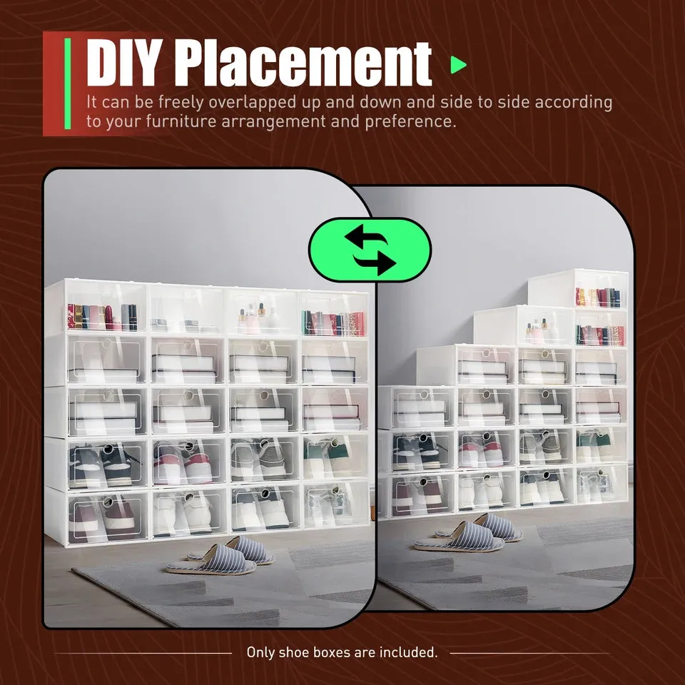 20PCS Plastic Shoe Box Storage Organizer Foldable Clear Shoe Container Sneaker Shoe Display Case Organizer Flat Shoes