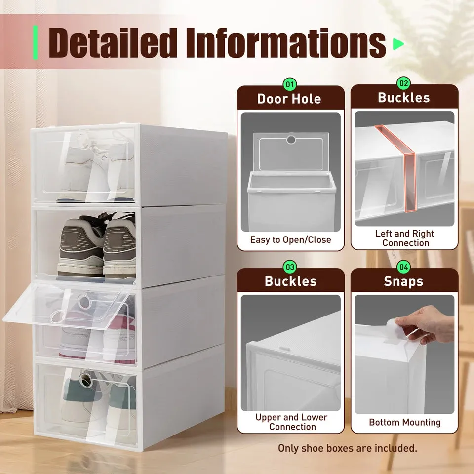 20PCS Plastic Shoe Box Storage Organizer Foldable Clear Shoe Container Sneaker Shoe Display Case Organizer Flat Shoes