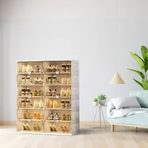 24 Pairs Shoes Storage Cabinet of 3-Step Fast Installation,Plastic Shoe Box with Clear Magnetic Door for Display, Shoe Organizer for Sneaker, Sandals, Heels (2 Row, 6 Tier)