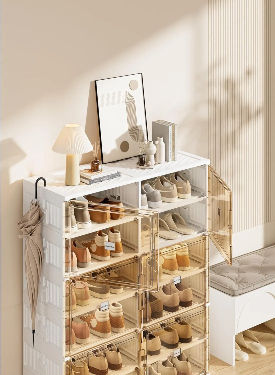 40 Pairs Shoes Storage Cabinet of 3-Step Fast Installation,Plastic Shoe Box with Clear Magnetic Door for Display, Shoe Organizer for Sneaker, Sandals, Heels (2 Row, 10 Tier)