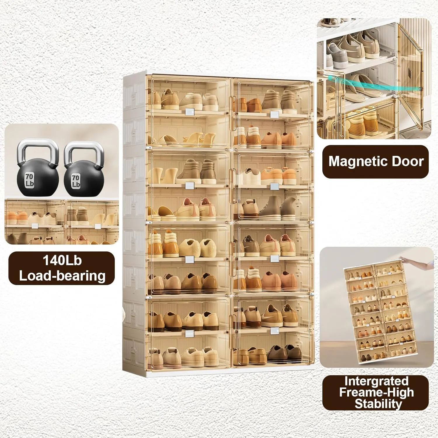 40 Pairs Shoes Storage Cabinet of 3-Step Fast Installation,Plastic Shoe Box with Clear Magnetic Door for Display, Shoe Organizer for Sneaker, Sandals, Heels (2 Row, 10 Tier)