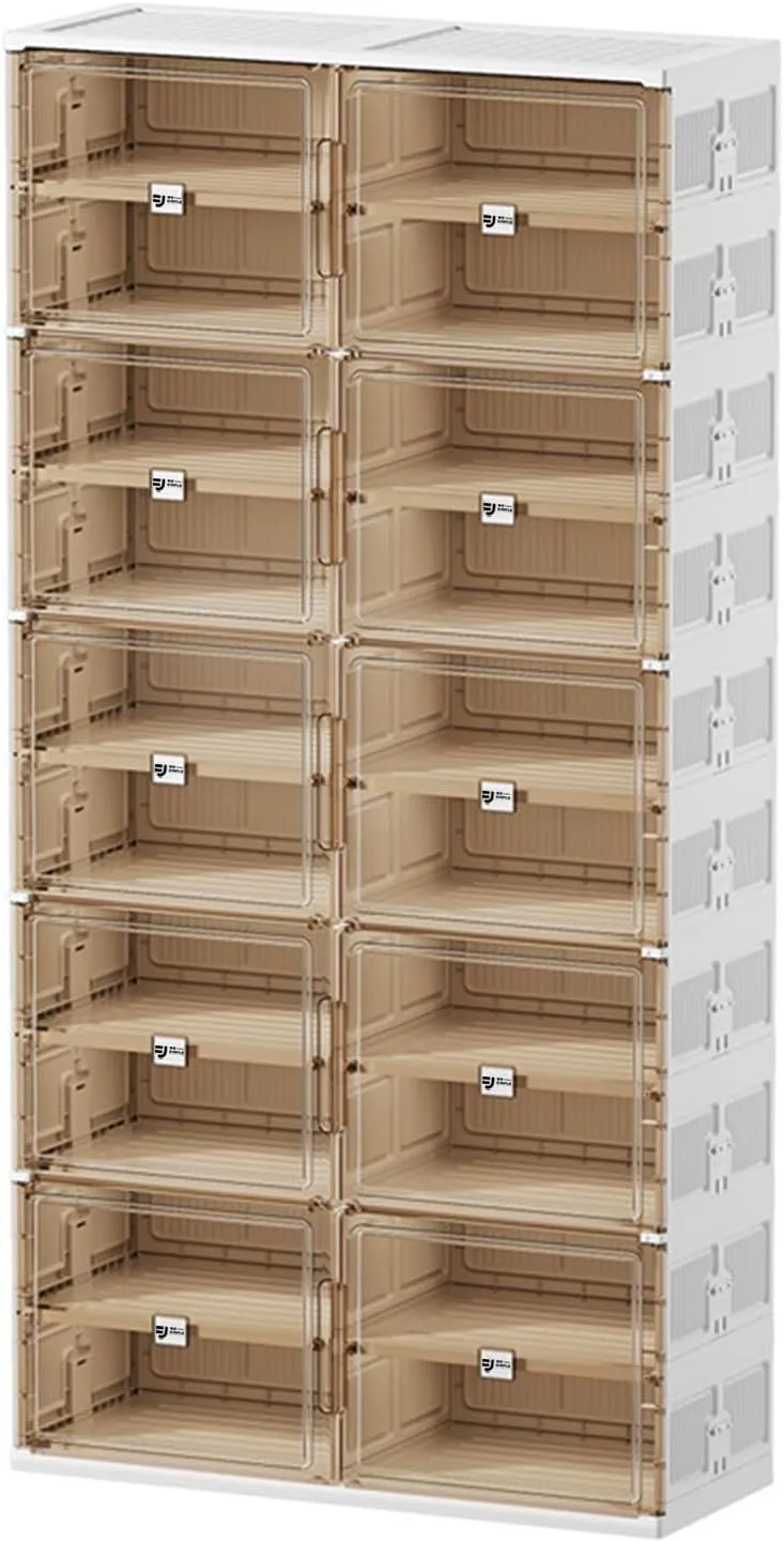 40 Pairs Shoes Storage Cabinet of 3-Step Fast Installation,Plastic Shoe Box with Clear Magnetic Door for Display, Shoe Organizer for Sneaker, Sandals, Heels (2 Row, 10 Tier)