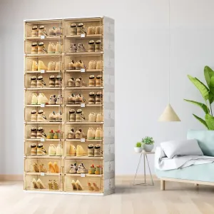 40 Pairs Shoes Storage Cabinet of 3-Step Fast Installation,Plastic Shoe Box with Clear Magnetic Door for Display, Shoe Organizer for Sneaker, Sandals, Heels (2 Row, 10 Tier)