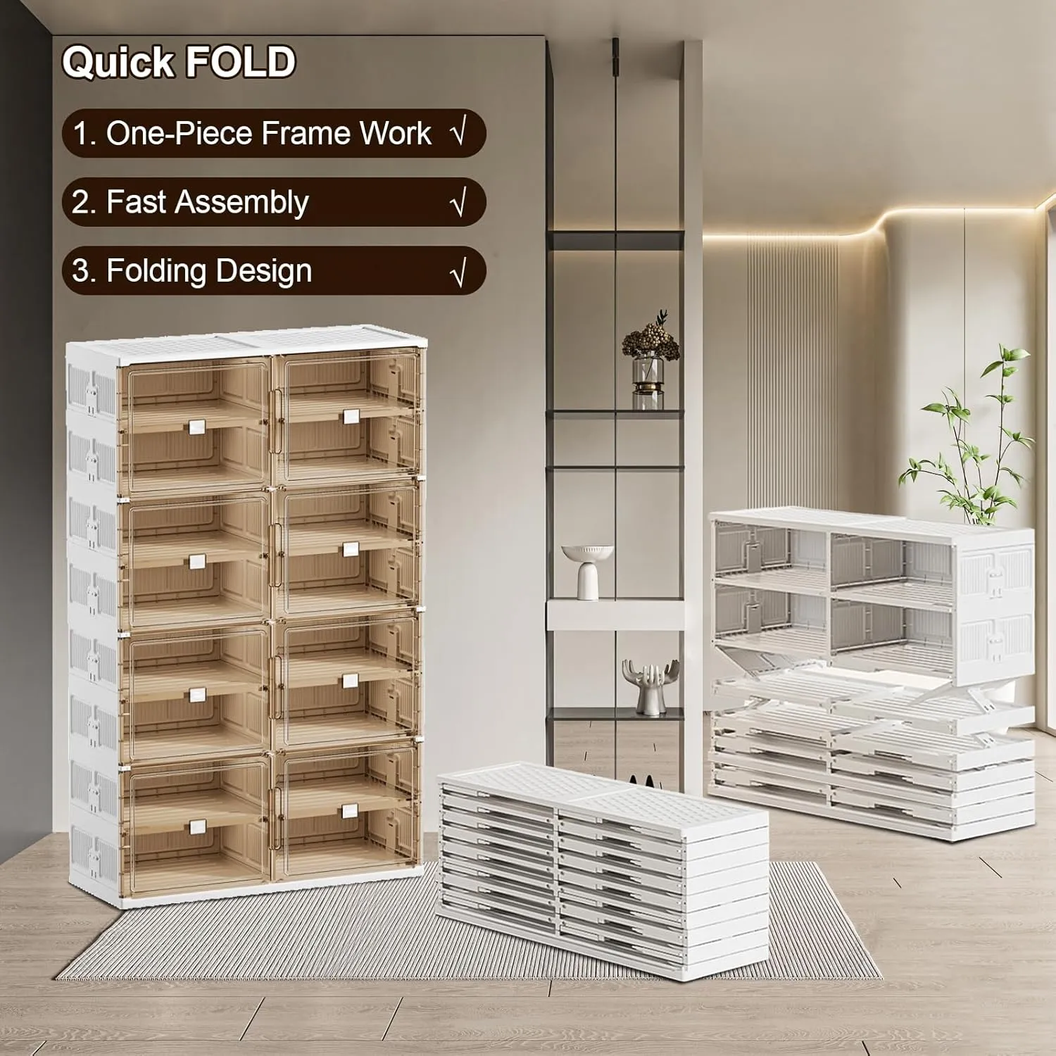 40 Pairs Shoes Storage Cabinet of 3-Step Fast Installation,Plastic Shoe Box with Clear Magnetic Door for Display, Shoe Organizer for Sneaker, Sandals, Heels (2 Row, 10 Tier)