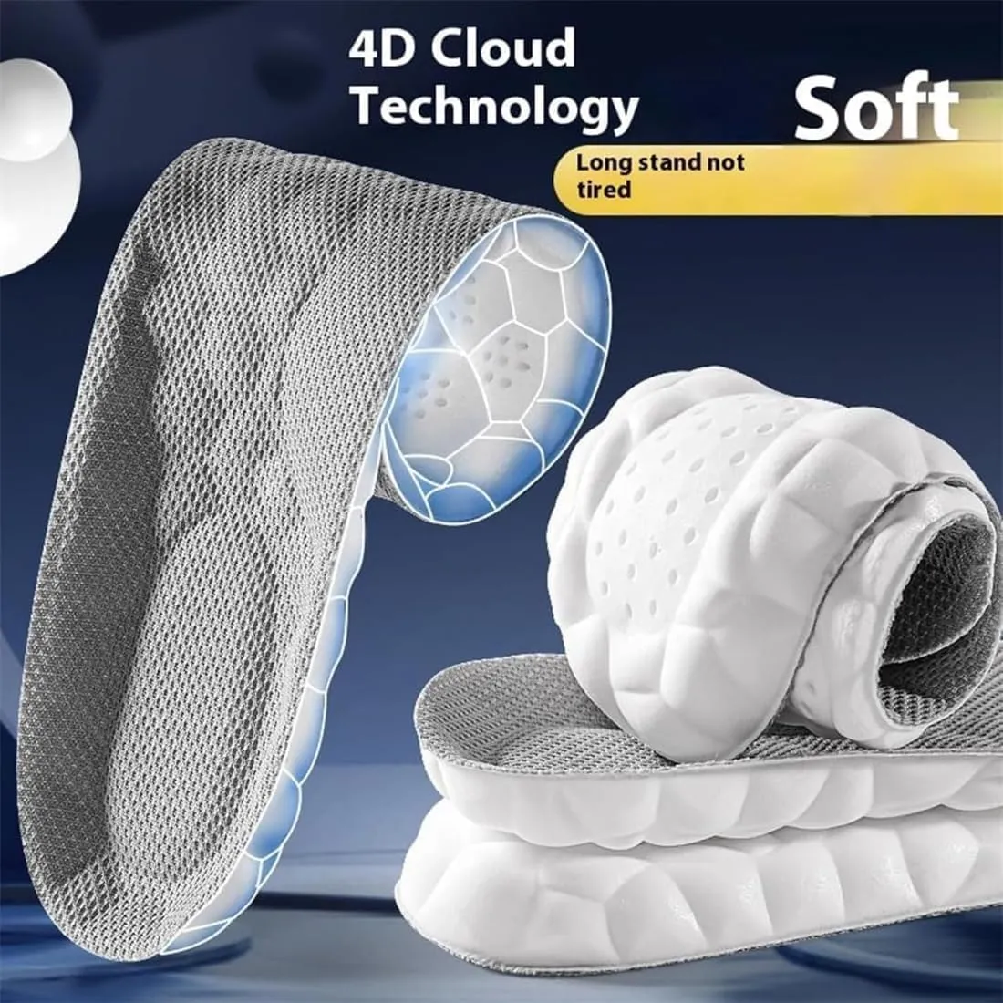 5 Pairs Soft Elastic Breathable Shoe Insoles, 4d Cloud Technology Sports Shoes Insoles Super Soft Comfort Insoles, Breathable Sweat Absorbing Sports Insole for Athletic Running (43-44,5 Pairs-1)