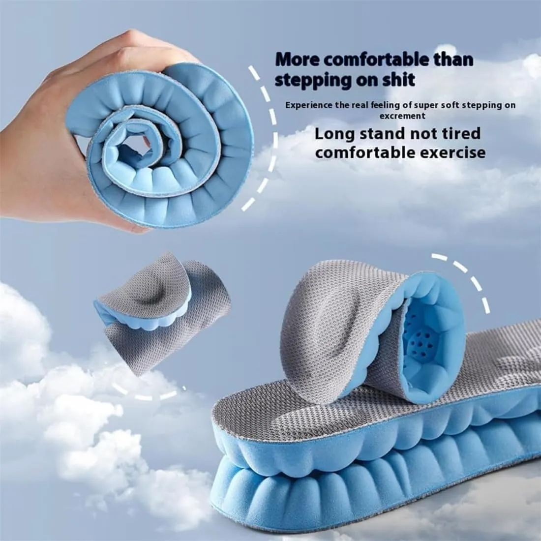5 Pairs Soft Elastic Breathable Shoe Insoles, 4d Cloud Technology Sports Shoes Insoles Super Soft Comfort Insoles, Breathable Sweat Absorbing Sports Insole for Athletic Running (43-44,5 Pairs-1)