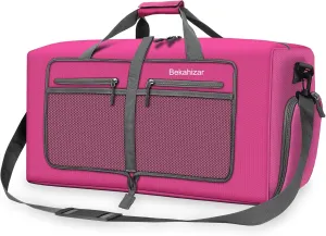 60L Duffle Bag 25 Inch Large Travel Bag Lightweight Foldable Weekend Duffel with Shoe Compartment Shoulder Strap for Men Women (Rose Red)