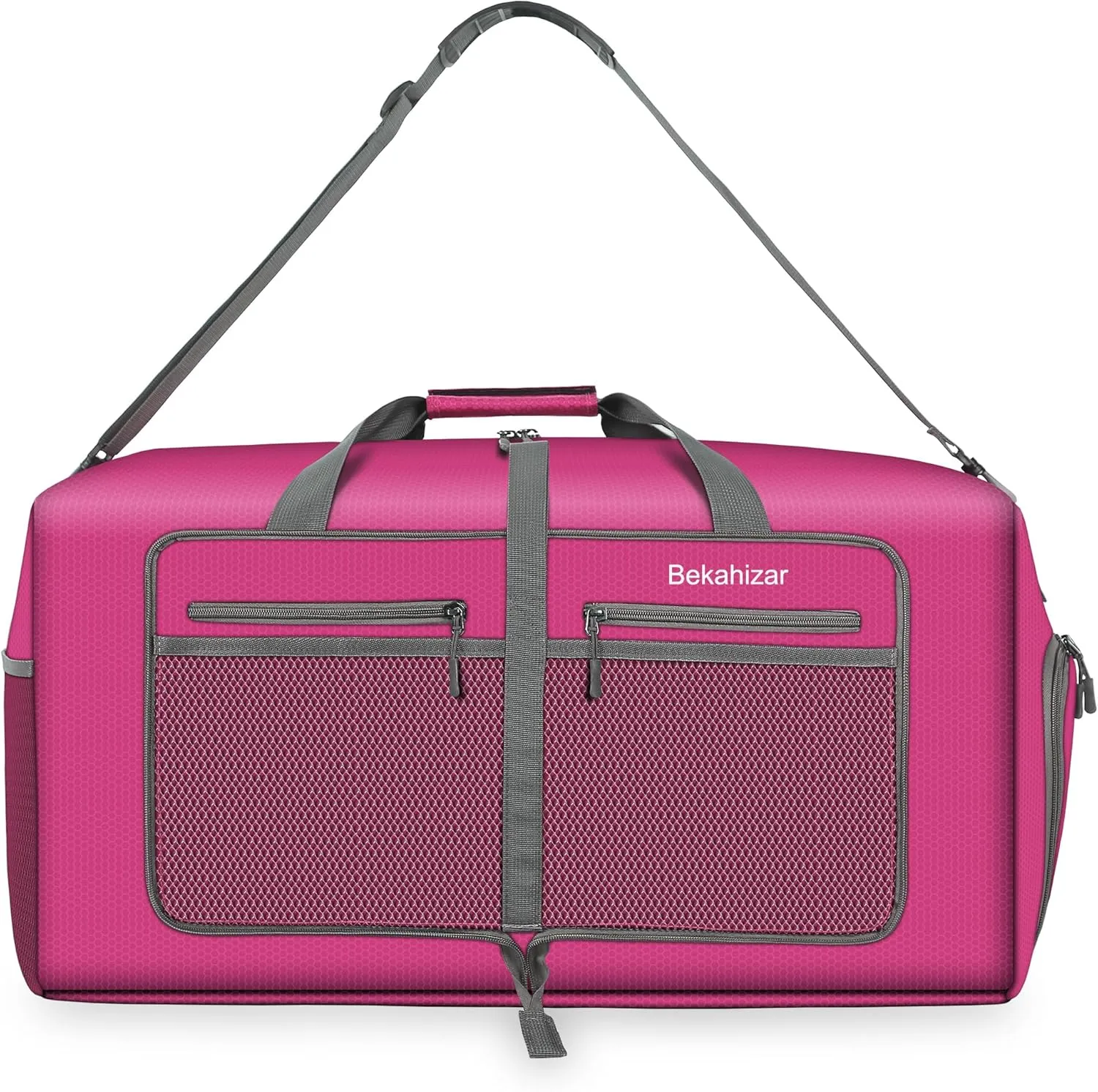 60L Duffle Bag 25 Inch Large Travel Bag Lightweight Foldable Weekend Duffel with Shoe Compartment Shoulder Strap for Men Women (Rose Red)