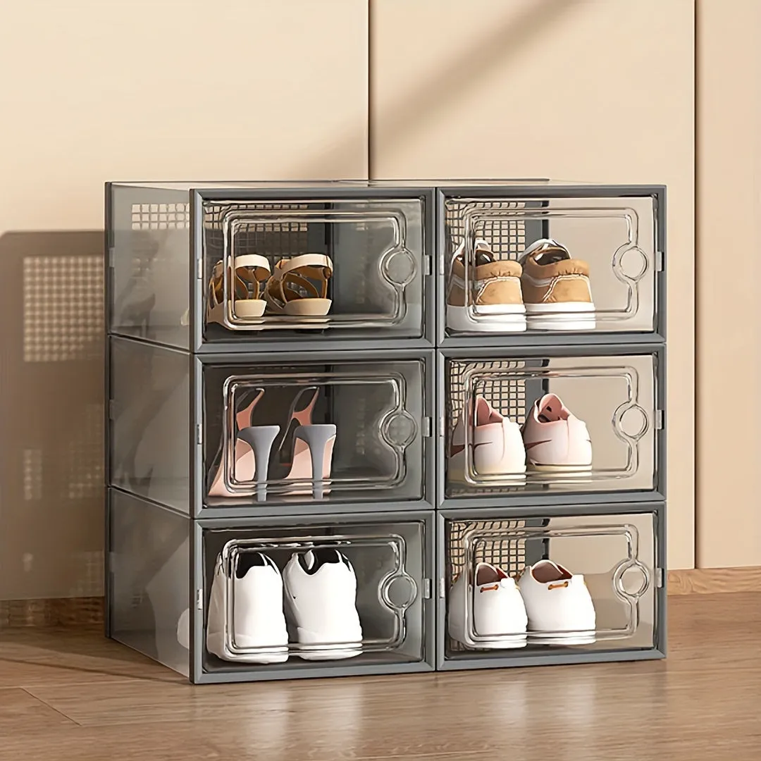 6/12/24 Pack Shoe Boxes Thickened Transparent with Lid, Foldable Stackable Free Combination Shoe Rack, Plastic Sneaker Container, Space Saving Storage Organizer for Entryway, Bedroom, Home, Dorm, Ramadan Decor