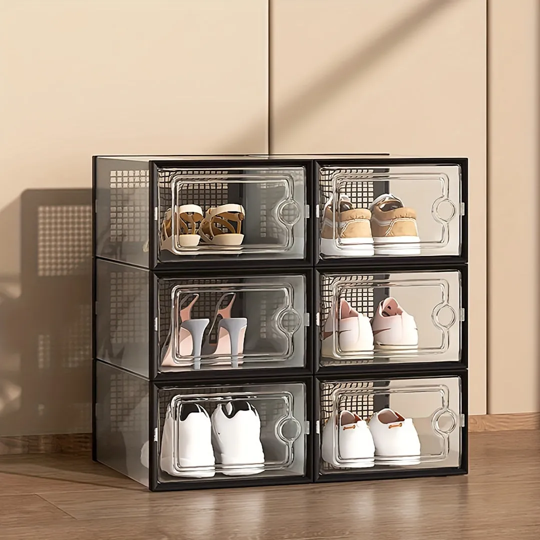6/12/24 Pack Shoe Boxes Thickened Transparent with Lid, Foldable Stackable Free Combination Shoe Rack, Plastic Sneaker Container, Space Saving Storage Organizer for Entryway, Bedroom, Home, Dorm, Ramadan Decor