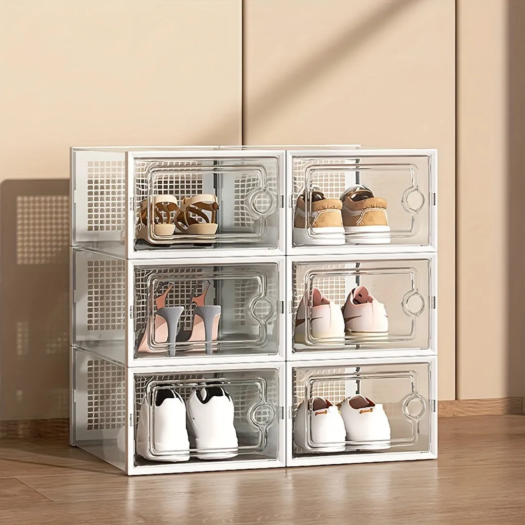 6/12/24 Pack Shoe Boxes Thickened Transparent with Lid, Foldable Stackable Free Combination Shoe Rack, Plastic Sneaker Container, Space Saving Storage Organizer for Entryway, Bedroom, Home, Dorm, Ramadan Decor