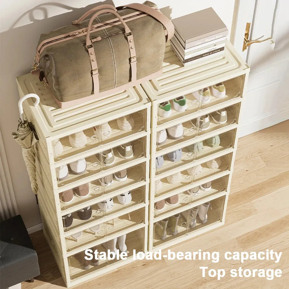 9 Layers Foldable Shoe Cabinet Thickened Plastic Sneaker Shoe Storage Box Dustproof Stackable Cabinet Shoe Organizers Rack Shelf