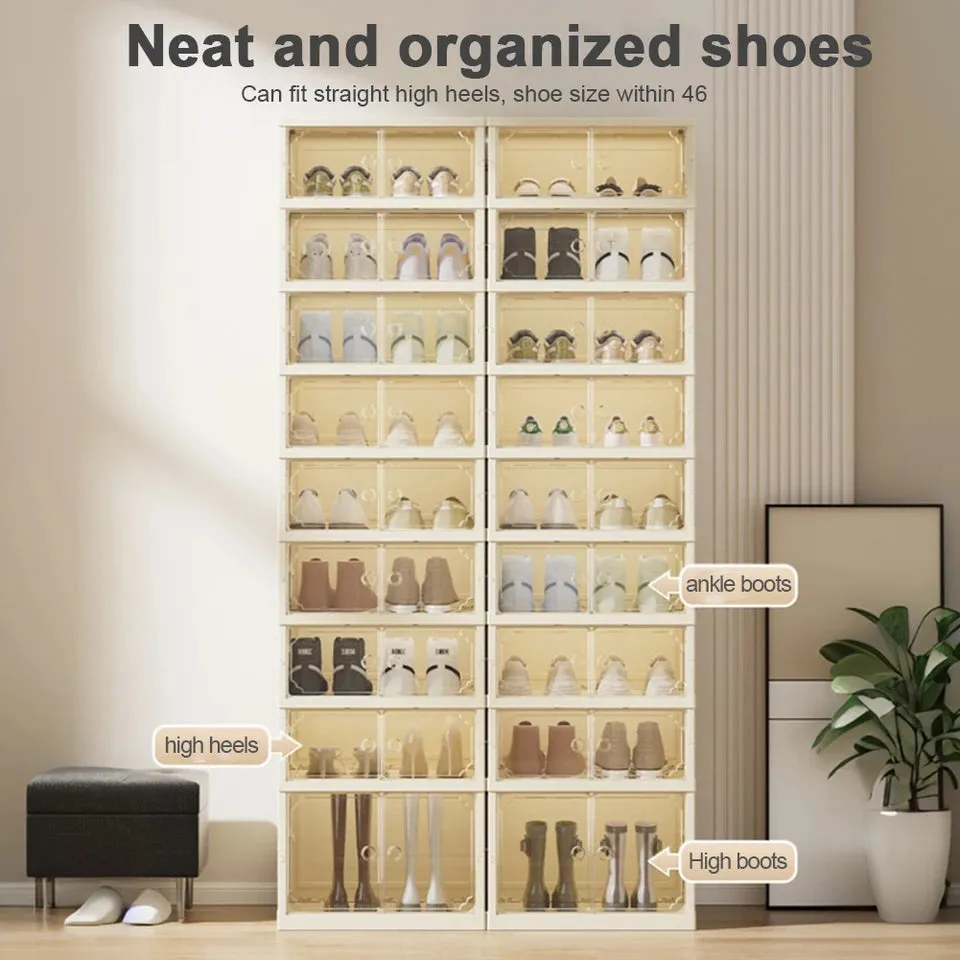 9 Layers Foldable Shoe Cabinet Thickened Plastic Sneaker Shoe Storage Box Dustproof Stackable Cabinet Shoe Organizers Rack Shelf
