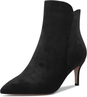 Aachcol Women Ankle Boots Short Bootie Close Pointed Toe Slip-on Stiletto Mid Heel Patent Zipper 2.5 Inch