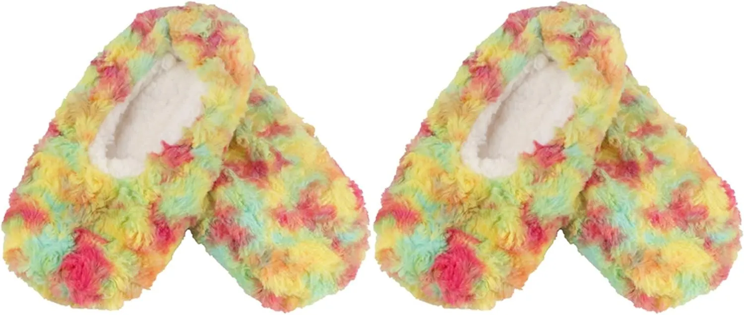 Adult Super Soft Warm Cozy Fuzzy Tie Dye Slippers Non-Slip Lined Socks, Indoor Travel Home Slippers, 2 Pairs