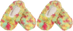Adult Super Soft Warm Cozy Fuzzy Tie Dye Slippers Non-Slip Lined Socks, Indoor Travel Home Slippers, 2 Pairs
