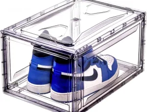 Ahypeco Clear Shoe Box - 10 Pack Stackable Shoe Organizer with Magnetic Door, Foldable Clear Boxes for Shoes, Fits Up to US Size 14, Durable Shoes Storage Organizer for Entryway, Bedroom, or Garage