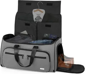 AKOZLIN Convertible Garment Bag Carry on 3 in 1 Garment Duffle Bag 51L Hanging Suit Travel Bag Dress Shoes Carrier Storage Bag For Men Women Grey