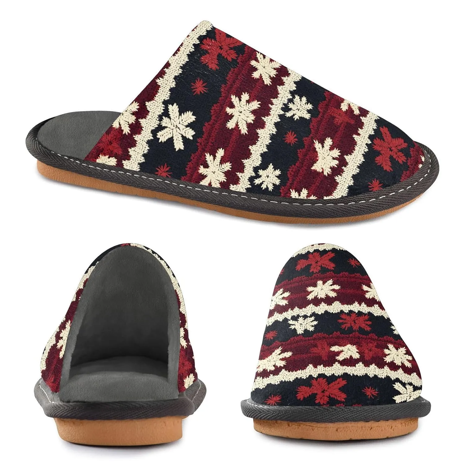 ALAZA Red Black Merry Christmas Snowflake Fuzzy Slippers for Women Men Warm Soft Lightweight Memory Foam House Slippers 9-10