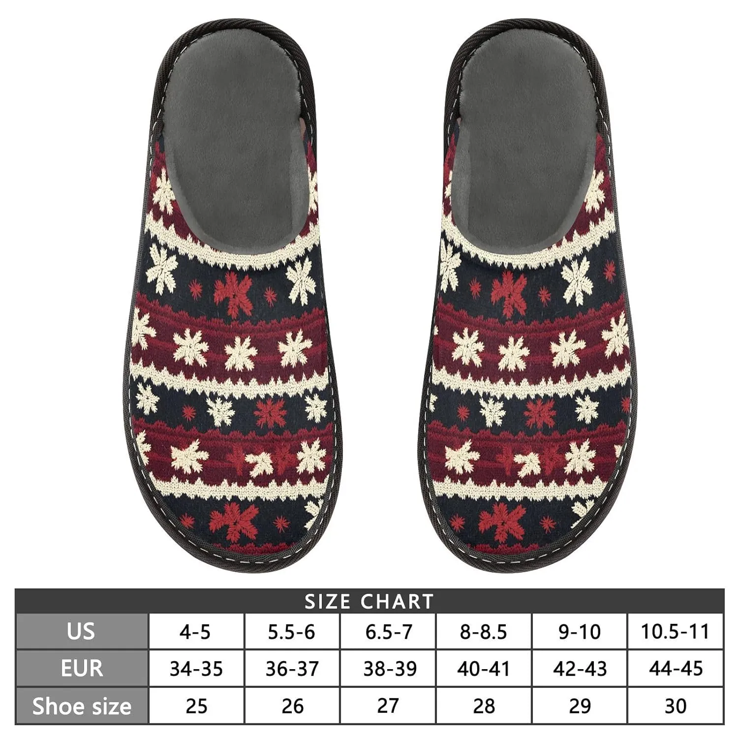 ALAZA Red Black Merry Christmas Snowflake Fuzzy Slippers for Women Men Warm Soft Lightweight Memory Foam House Slippers 9-10