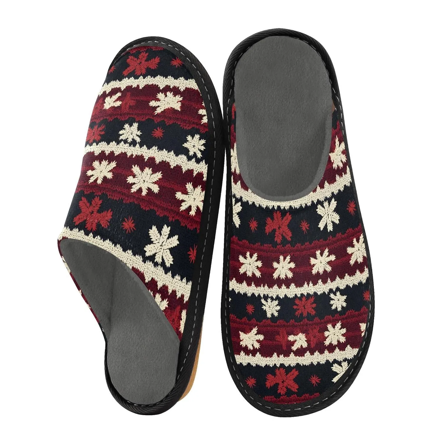 ALAZA Red Black Merry Christmas Snowflake Fuzzy Slippers for Women Men Warm Soft Lightweight Memory Foam House Slippers 9-10