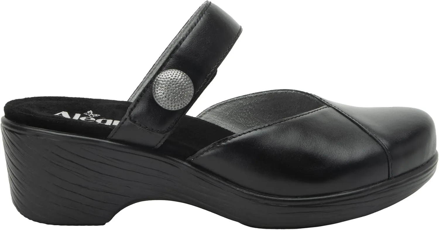 Alegria Womens Sydni Leather Open Back Slip-On Wedge Heel