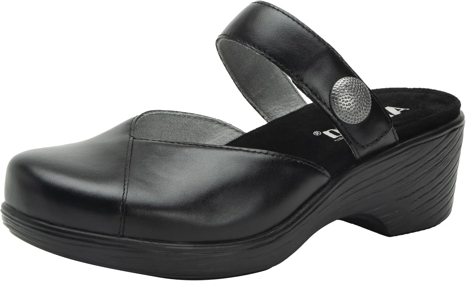 Alegria Womens Sydni Leather Open Back Slip-On Wedge Heel