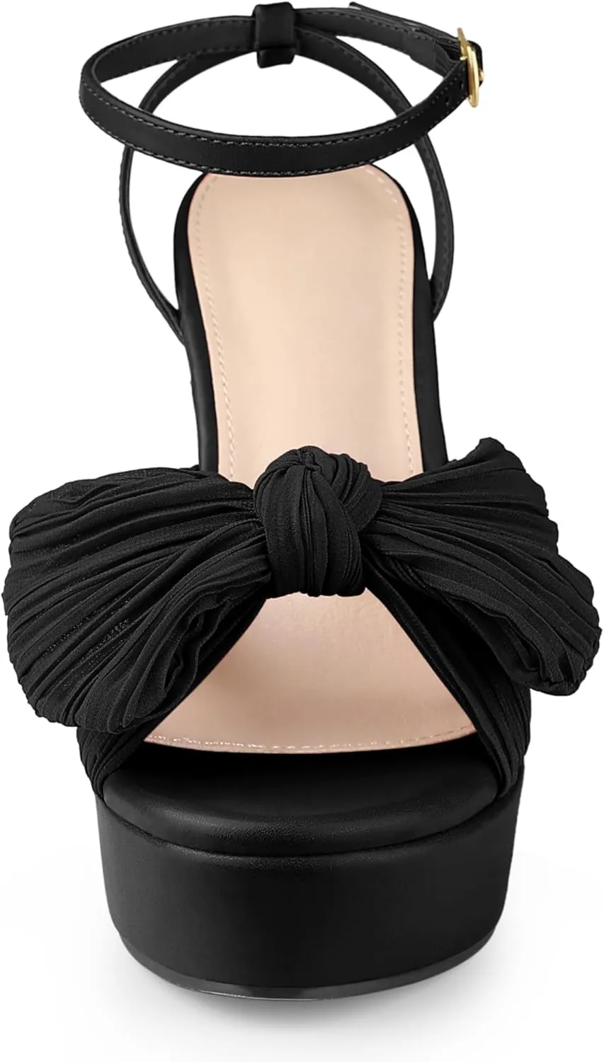 Allegra K Women's Platform Bow Heels Slingback Chunky Heel Sandals
