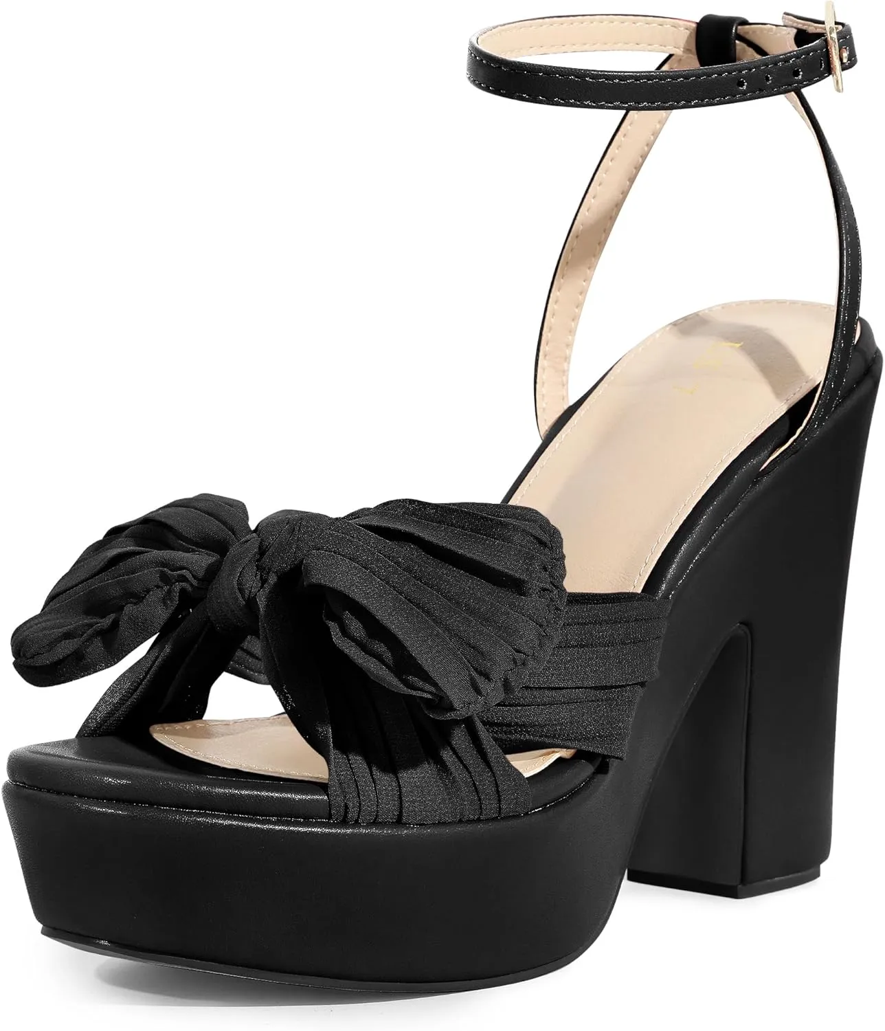 Allegra K Women's Platform Bow Heels Slingback Chunky Heel Sandals