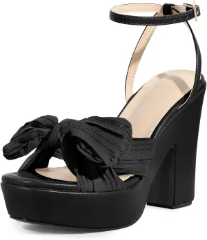Allegra K Women's Platform Bow Heels Slingback Chunky Heel Sandals
