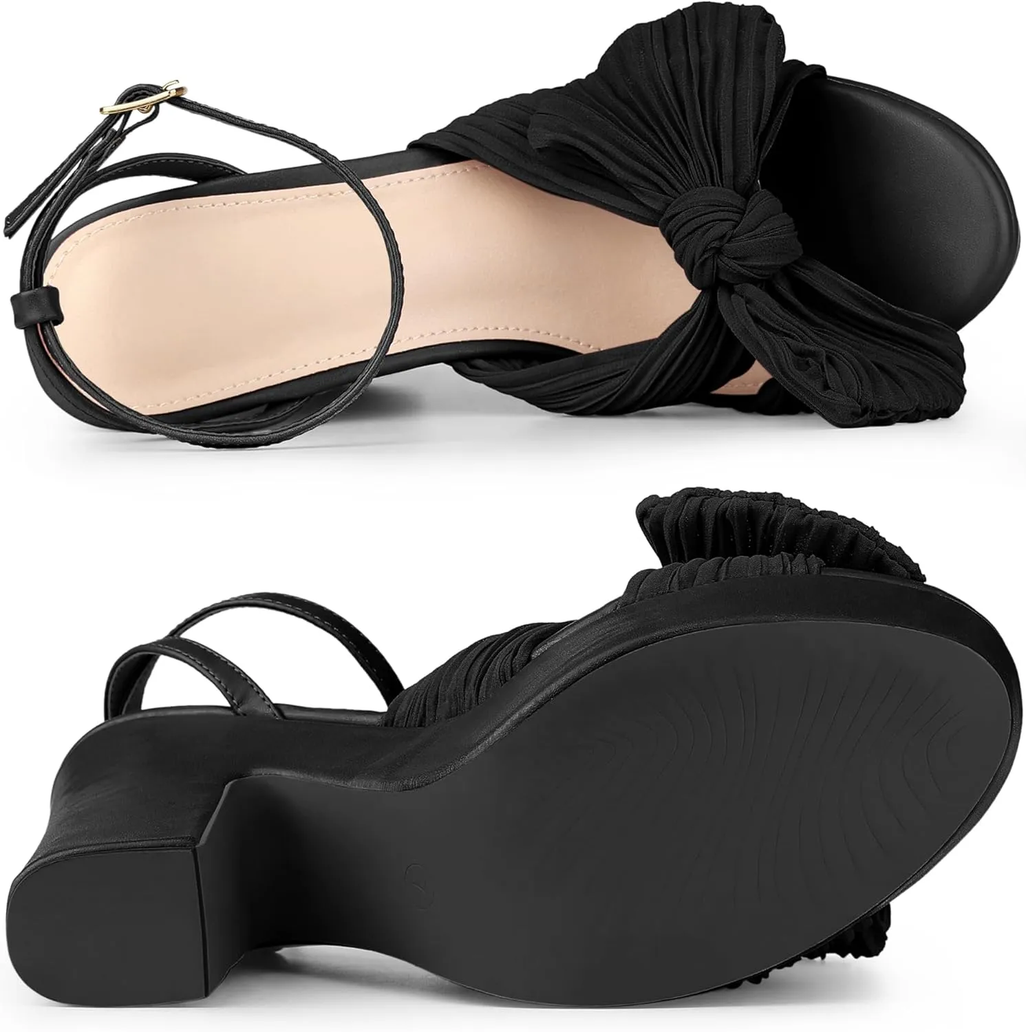 Allegra K Women's Platform Bow Heels Slingback Chunky Heel Sandals