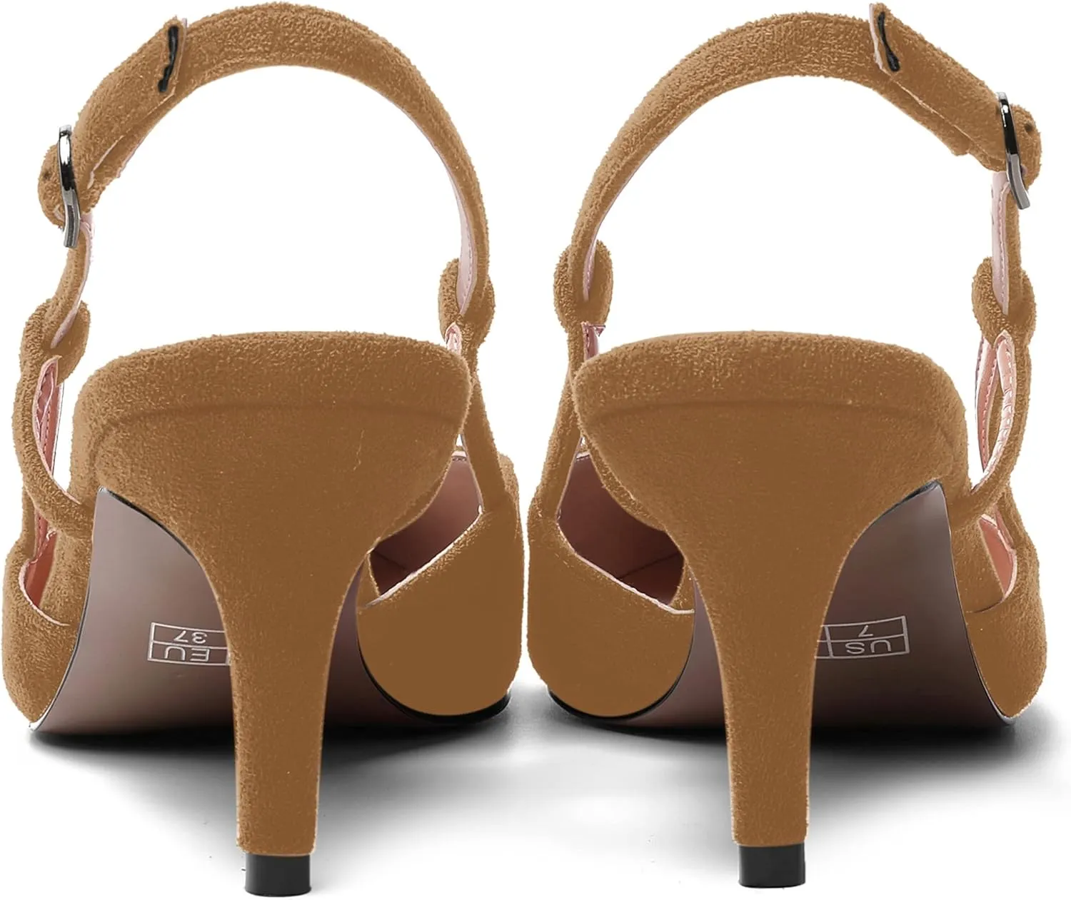AMBELIGHT Womens Cute Office Square Toe Slingback Slip On Suede Kitten High Heel Pumps Shoes 2.5 Inch