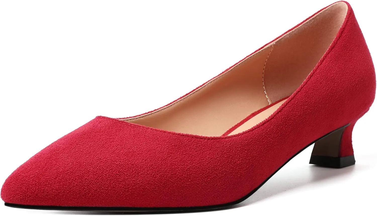 AMBELIGHT Womens Slip On Solid Casual Pointed Toe Office Suede Kitten Low Heel Pumps Shoes 1.5 Inch